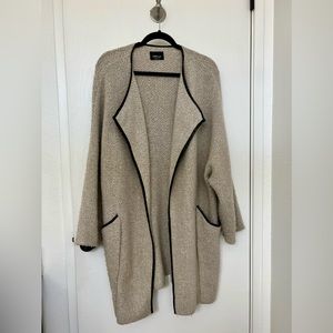 Zara Knit Coat With Faux Leather Piping